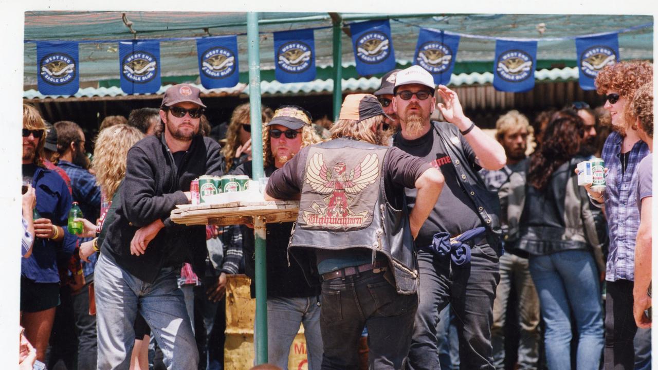 Music fans at Ponde rock music festival, held by the Hell's Angels Motorcycle Club in Ponde near Mannum, SA, 21 Feb 1993.