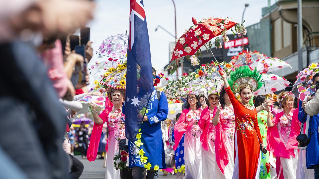 Vietnamese community float in the Grand Central Floral Parade of Carnival of Flowers 2022, Saturday, September 17, 2022. Picture: Kevin Farmer