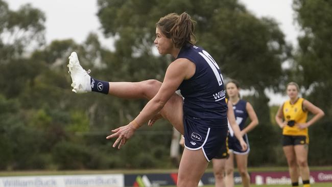 Collegians’ Rebecca Grant in action for the VAFA in the representative game against the Perth Football League. Picture: Valeriu Campan