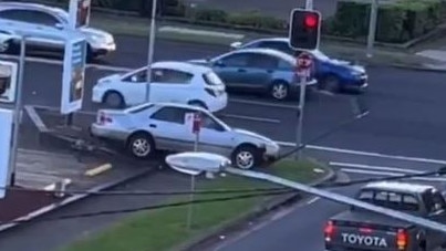 The Camry driver crashed into a street sign and fire hydrant on Victoria Road in West Ryde before coming to a stop.