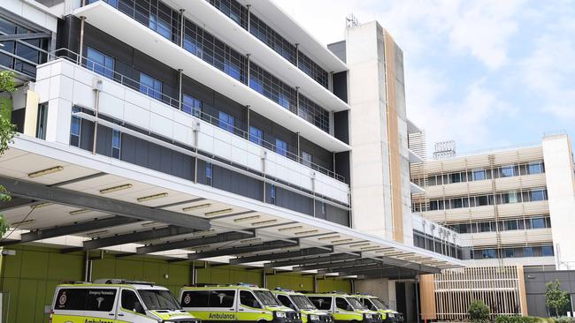 Ambulances ramped at outside emergency room at Sunshine Coast University Hospital. Picture: Patrick Woods.