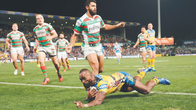 Semi Radradra scores a try for the Eels. Picture: Brett Costello