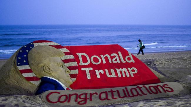 A sculpture made by Indian sand artist Sudarsan Pattnaik depicting US president-elect Donald Trump, in India's Odisha state on November 6. Picture: AFP