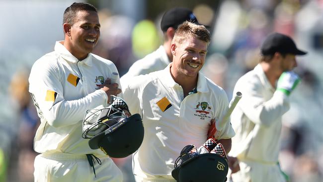 Usman Khawaja (left) and David Warner are set to join the Fox commentary team. Picture: AAP