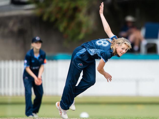 Arabella Handley lets fly during last season’s Brewer Shield. Picture: Manly Cricket Club