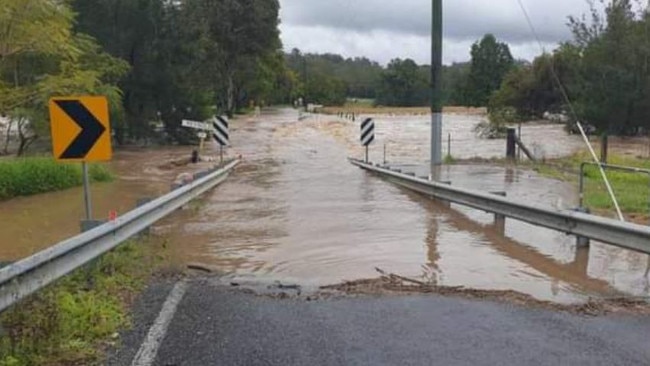 Reynolds Creek has burst its bank at Moogerah, west of the Gold Coast. Picture: Facebook/Moogerah Lakeside