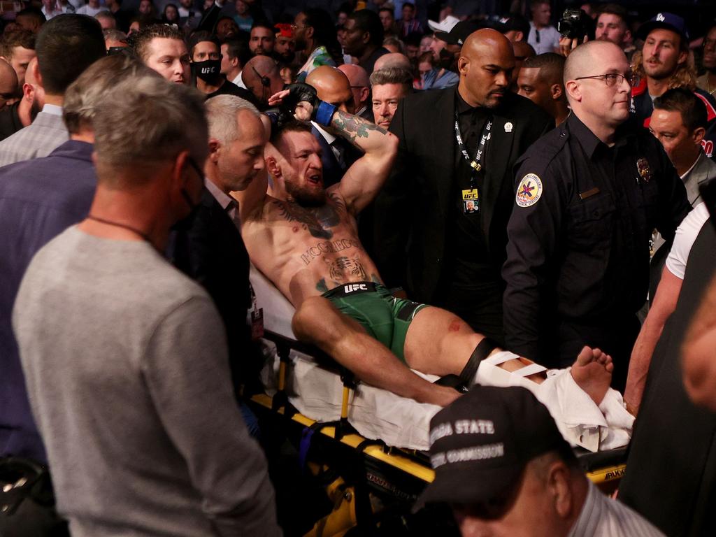 McGregor was carted out on a stretcher after breaking his leg mid-fight.