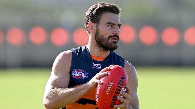 GWS co-captain Stephen Coniglio gets himself up for the Battle of the Bridge. Picture: AAP Image/Dan Himbrechts