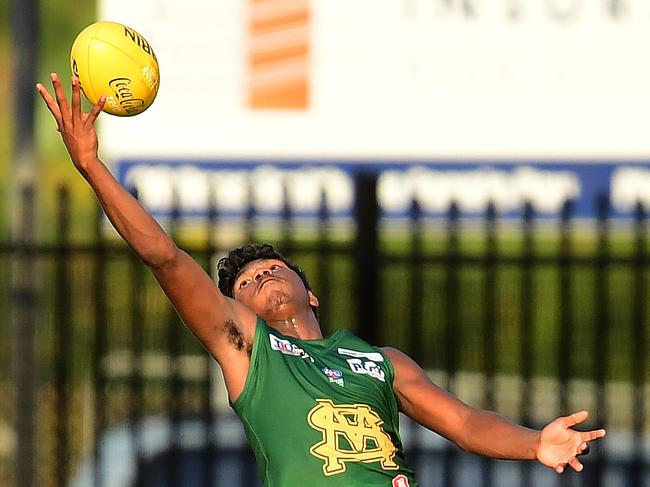 Maurice Rioli Jr fires for a mark for St Mary’s. Picture: Justin Kennedy