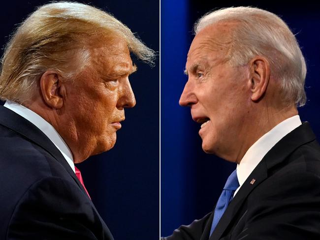 Donald Trump, left, is not admitting defeat as election results come down to the wire with rival, Joe Biden. Pictures: Supplied