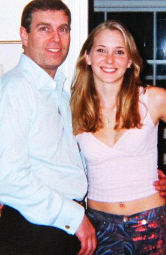 Prince Andrew and Virginia Roberts, aged 17, at Ghislaine Maxwell's townhouse in London on March 13 2001. Picture: Shutterstock