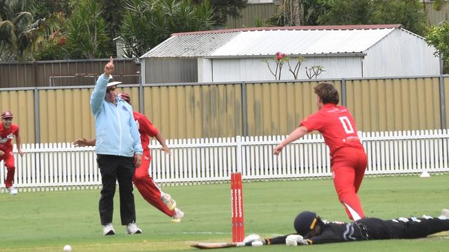 After the rain cleared, St George needed to defeat Penrith to book a place in the Green Shield finals and this run out of Frederick Bell was well received. Picture: Sean Teuma.