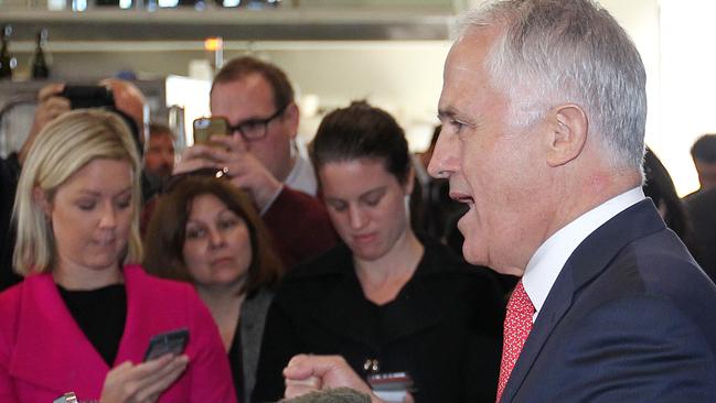 <s1>Prime Minister Malcolm Turnbull speaks with the media at Josef Chromy winery during his short visit to northern Tasmania. Picture: BRUCE MOUNSTER</s1>