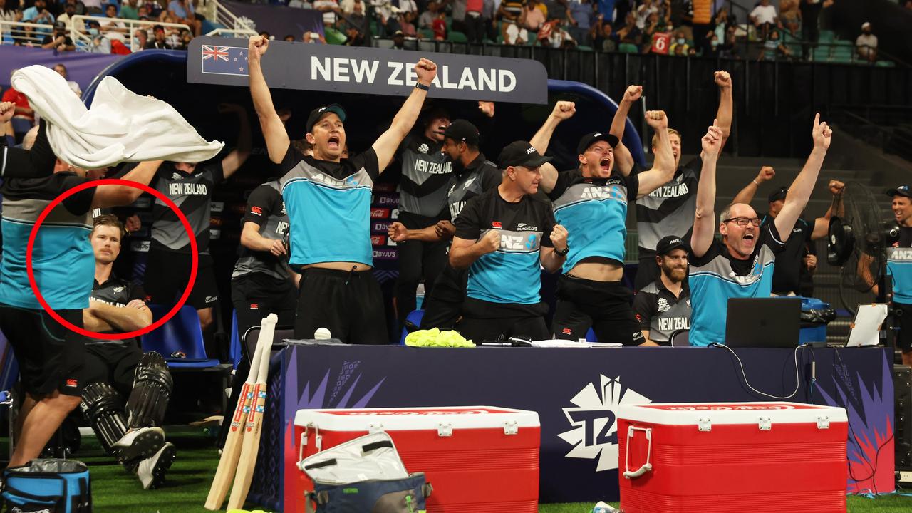 James Neesham reacts coolly after NZ beat England to progress through to the T20 World Cup final. Photo: Twitter.