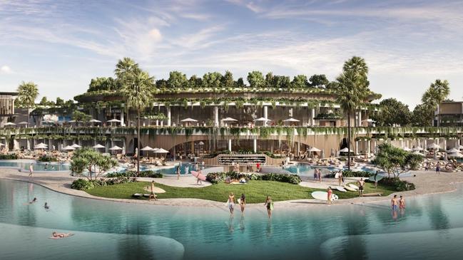 New designs for the $300m wave pool tourist attraction at Parkwood on the Gold Coast.