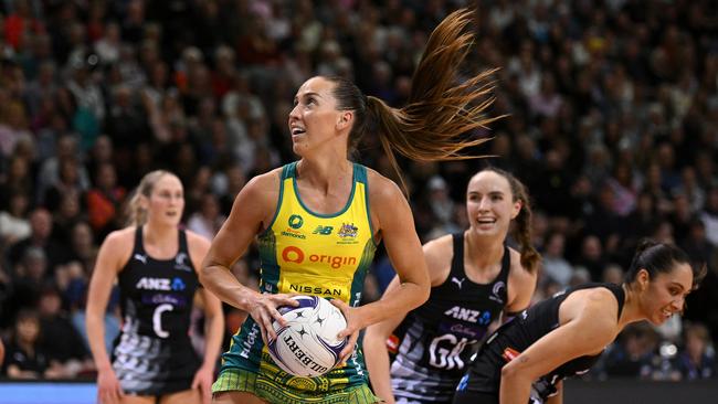 INVERCARGILL, NEW ZEALAND - OCTOBER 19: Cara Koenen of Australia drives towards the hoop during game three of the Constellation Cup series between New Zealand Silver Ferns and Australia Diamonds at ILT Stadium Southland on October 19, 2023 in Invercargill, New Zealand. (Photo by Joe Allison/Getty Images)