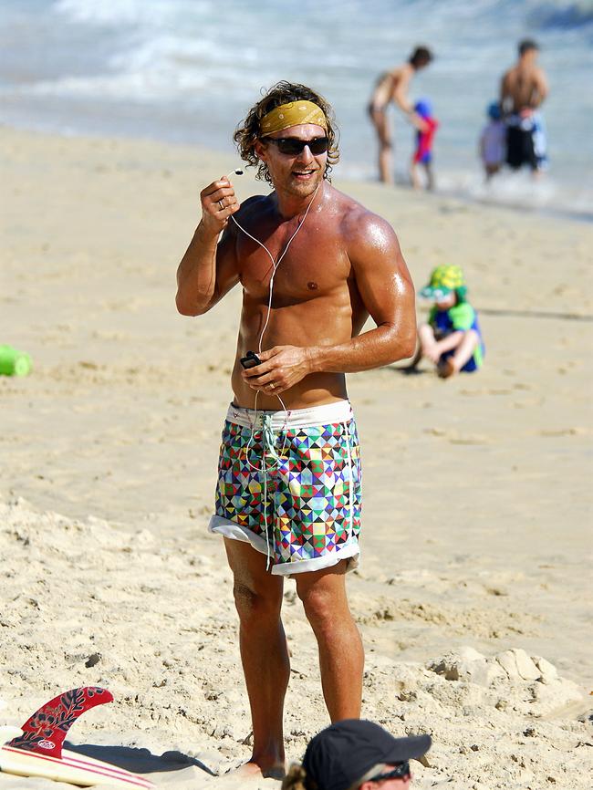 Hollywood heart throb Matthew McConaughey sighted working out on Noosa Main Beach in 2007. Photo by Geoff Potter