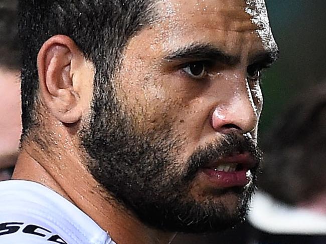 TOWNSVILLE, AUSTRALIA - APRIL 15: Greg Inglis of the Rabbitohs looks on after a Cowboys try during the round seven NRL match between the North Queensland Cowboys and the South Sydney Rabbitohs at 1300SMILES Stadium on April 15, 2016 in Townsville, Australia. (Photo by Ian Hitchcock/Getty Images)