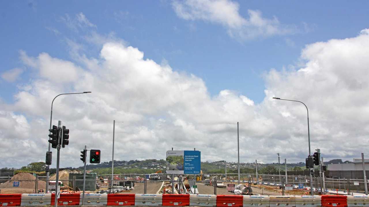 Work is well under way on the Aerodrome Rd entrance to the new Maroochydore CBD. Picture: Erle Levey