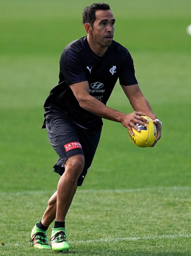 Eddie Betts looked sprightly in his first day on the training track back at Carlton. Picture: AAP