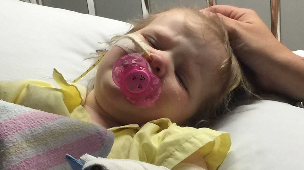 Serenity Parker, 23 months, is recovering from burns to 9% of her body after she tripped into a campfire at The Glen on Sunday. Picture: Contributed