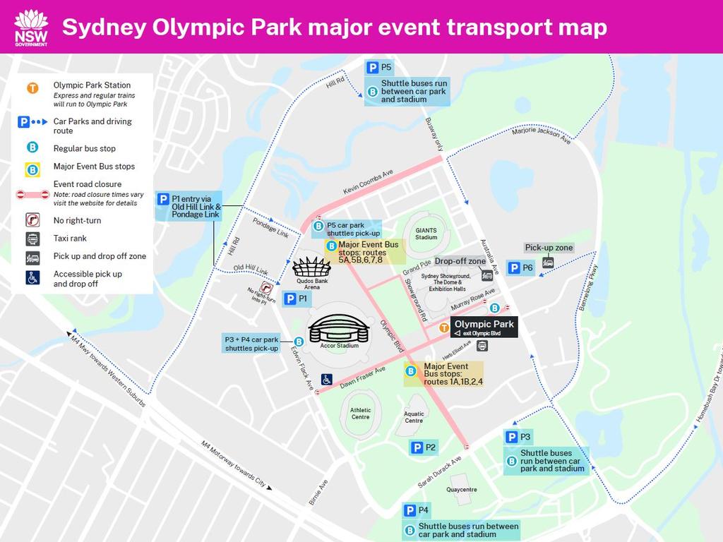 Sydney Olympic Park transport map. Picture: Transport NSW