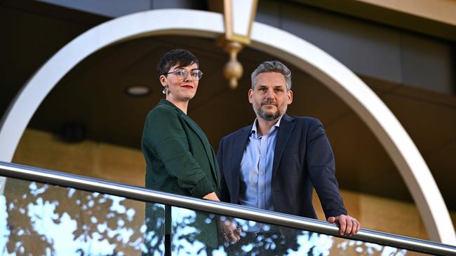 Queensland Greens MPs Amy MacMahon and Michael Berkman. Picture: Lyndon Mechielsen