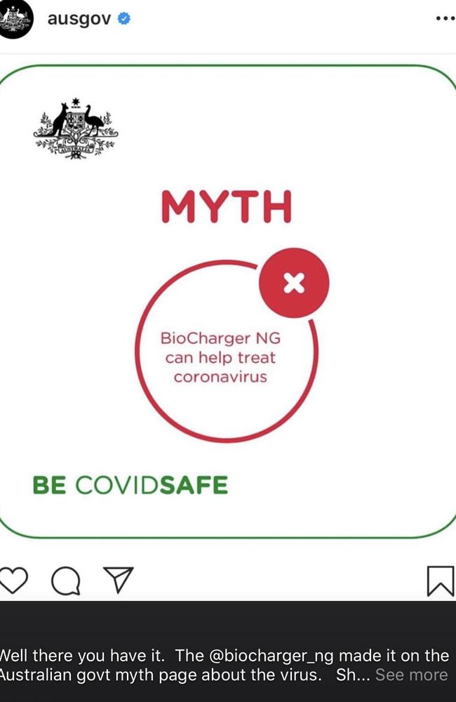 Evans was investigated – and fined – after spruiking the BioCharger device last April and claiming it could heal COVID-19.