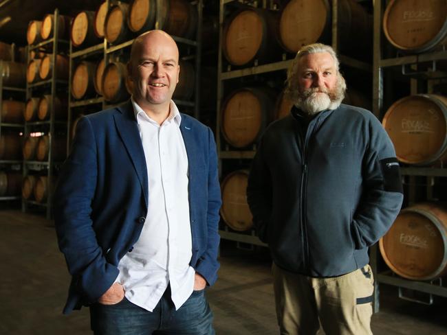 Oakridge winemaker David Bicknell (right) with general manager Danny Kane. Picture: Aaron Francis/The Australian