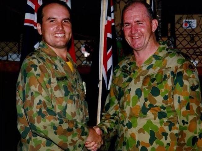 A young David Elliott pictured with General Sir Peter Cosgrove when he was in the army