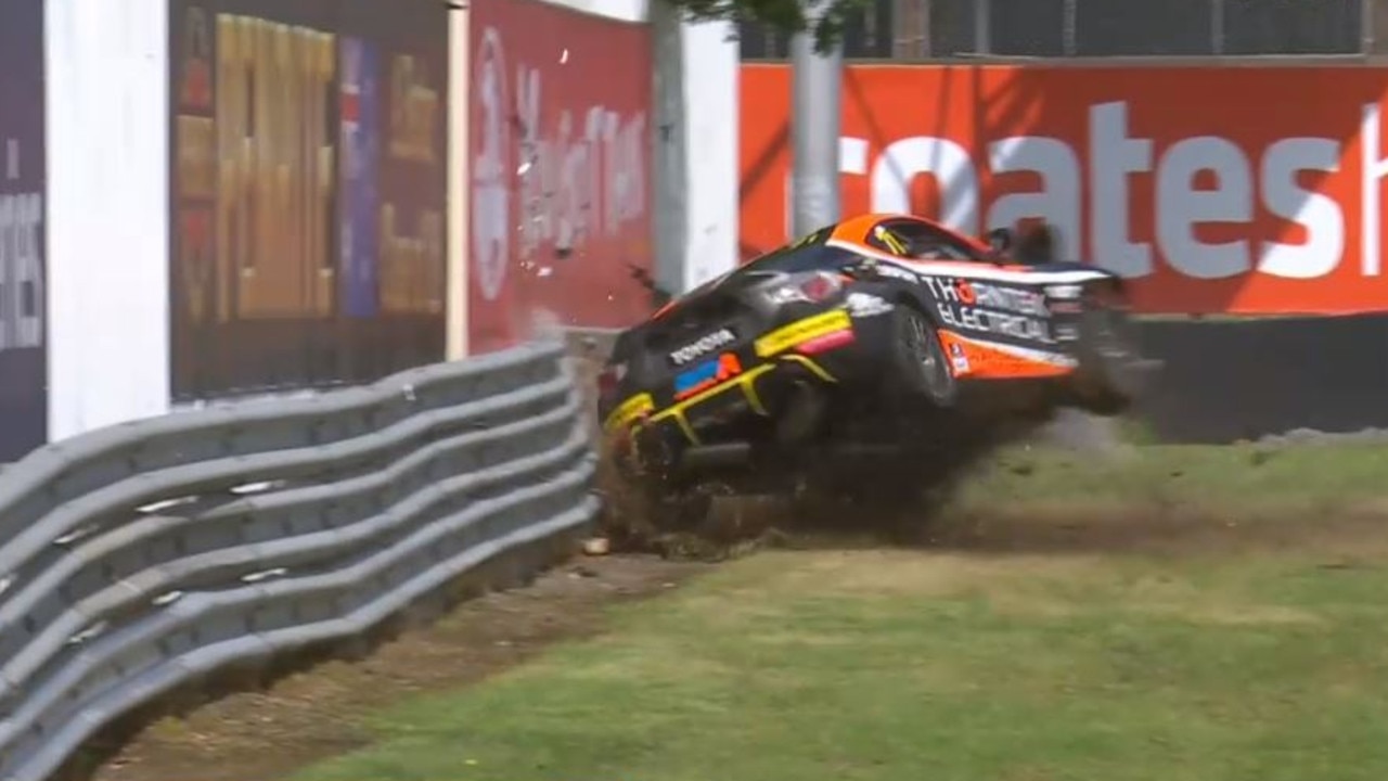 Thornton's car bounces off the barrier.