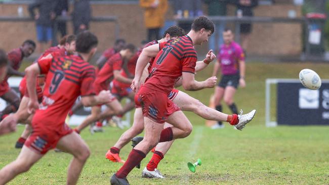 Play restarts. Picture: DC Sports Photography. NRRRL First Grade Round 5 at Kingsford Smith Park. Ballina between the Ballina Seagulls vs Byron Bay Red Devils. 11 August 2024