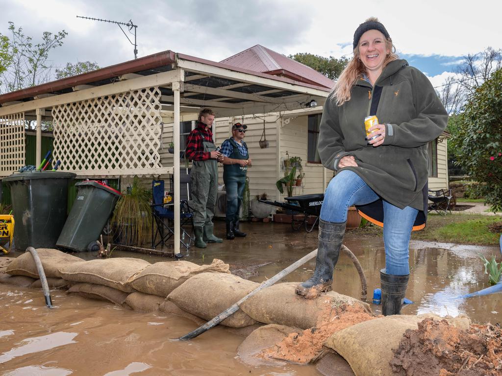 Simone Bradley-Smith at her sandbagged home. Picture: Jason Edwards