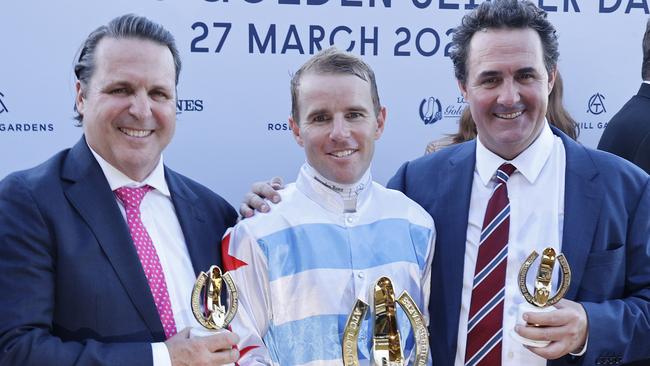 Trainers Richard (left) and Michael (right) Freedman couldn’t be happier with Tiger Of Malay. Picture: Getty Images