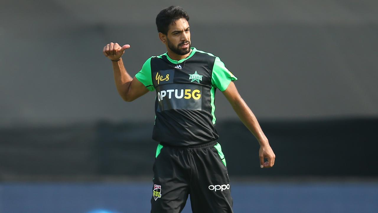 Haris Rauf celebrates one of his 10 wickets so far for Melbourne Stars.