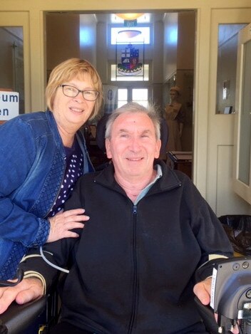 Chris English, pictured with his wife Bobby, is a quadriplegic and on an aged care package, not the NDIS.