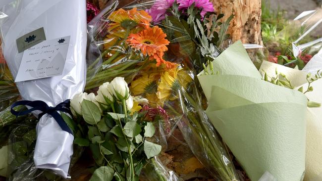 Flowers left at the scene of the Malvern East crash.