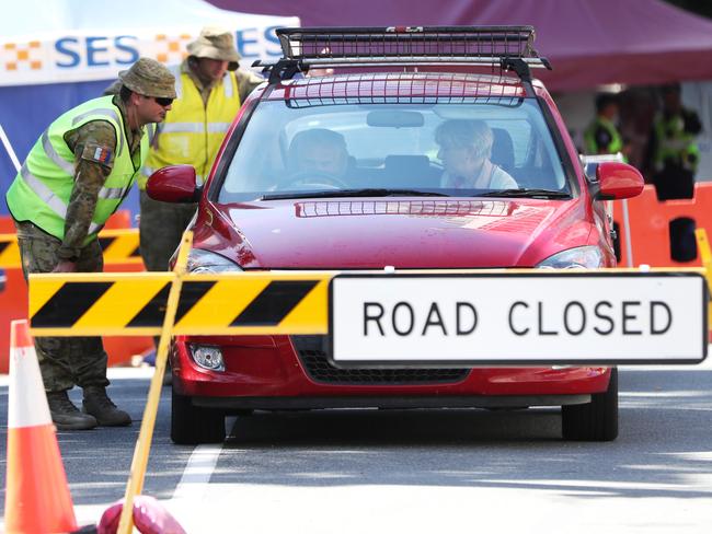 Australian Defence Force – ADF and Police at the Queensland border check point in Coolangatta. Picture: NIGEL HALLETT