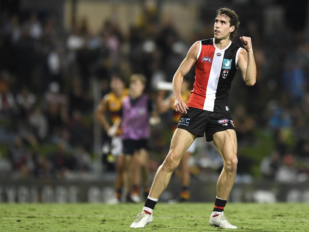 Max King in action for Saints at Cazaly's Stadium in June. (Photo by Albert Perez/AFL Photos/via Getty Images)