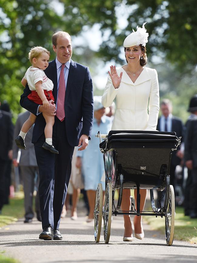 The christening was the first time the Cambridges had appeared as a family since the princess’s birth on May 3. Picture: AFP
