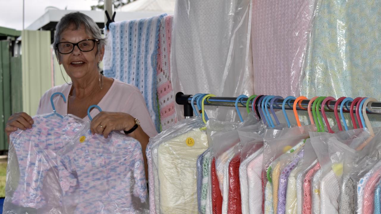 Sandra Crump hand-knits doll clothes, shawls and other goods for local markets. Picture: Isabella Magee