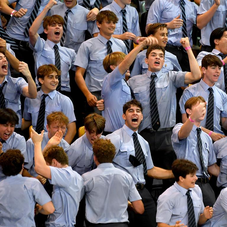 Brisbane Grammar school support their team. Action from the GPS swimming championships. Thursday March 10, 2022. Picture, John Gass