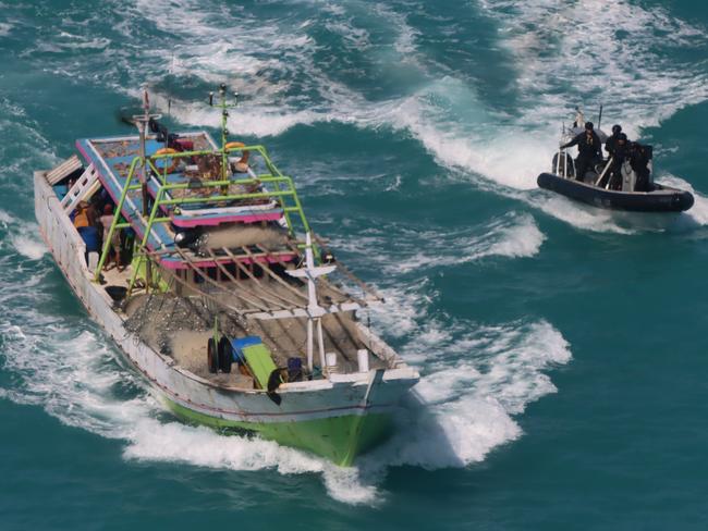 Australian Border Force Maritime Border Command, with the Australian Fisheries Management Authority, found two Indonesian fishing vessels near Deliverance Island - also known as the Warul Kawa Indigenous Protected Area â west of the Torres Strait, on Tuesday, June 18 2024, alleged to be fishing illegally. Picture: Supplied