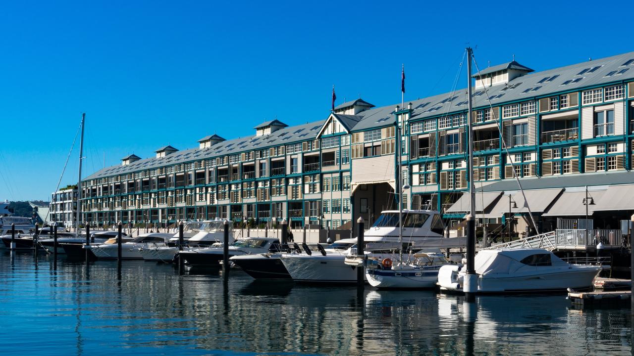 Woolloomooloo bay with historic Finger wharf which is the longest timbered-piled wharf in the world. Sydney, Australia