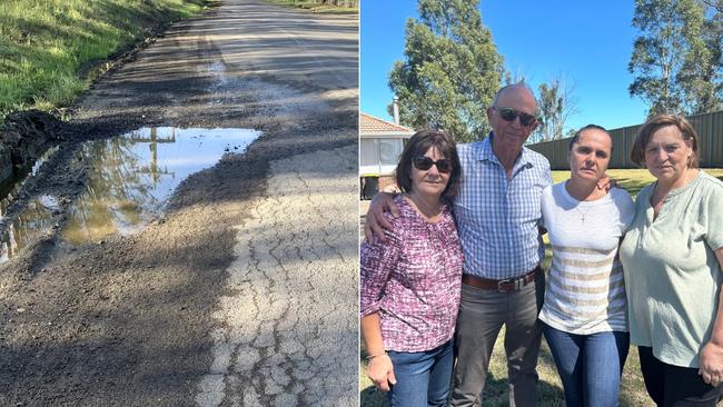 Lawson Rd residents are fed up over the potholes left behind and the blame game over whose fault it is. Picture: Tileah Dobson