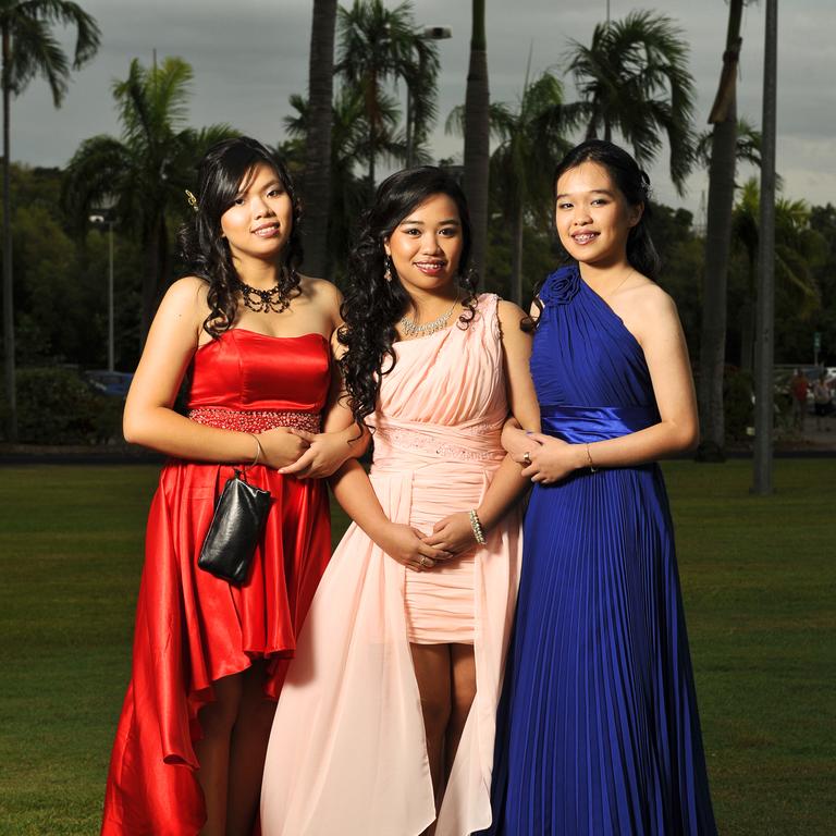 Thuy Tran, Lara De Guzman and Nancy Pham at the Palmerston Senior College 2012 formal at SkyCity Grand Ballroom.