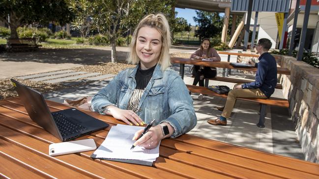 USQ Springfield students Sapphire Hamill, Jessica Saggers and Arthur van der Vennet. Picture: David Martinelli