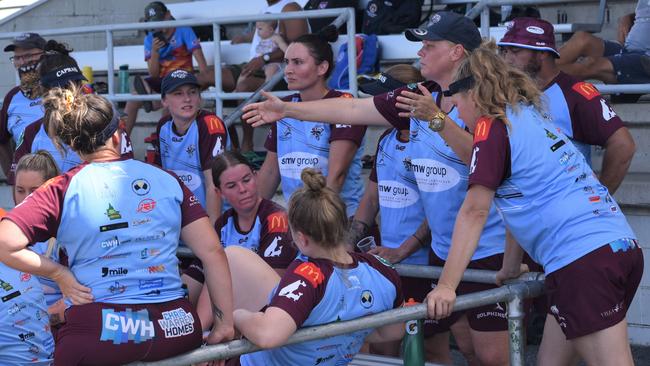 CQ Capras women go through their paces in a trial match against the clubâ€™s under-19s at Browne Park on Saturday, February 12, 2022.