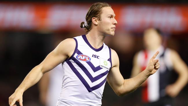 Ed Langdon will join Melbourne via a trade after five seasons at Fremantle. Picture: Michael Willson/AFL Photos via Getty Images.