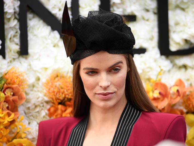 Australian model Robyn Lawley poses for a photograph at the Birdcage’s Kennedy marquee at Flemington Racecourse. Picture: AAP Image/Dan Himbrechts